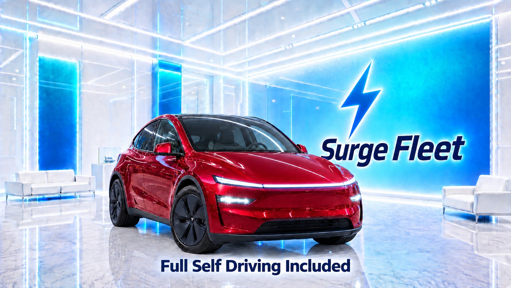 2026 Tesla Model Y Premium AWD — Ultra Red, Surge Fleet showroom